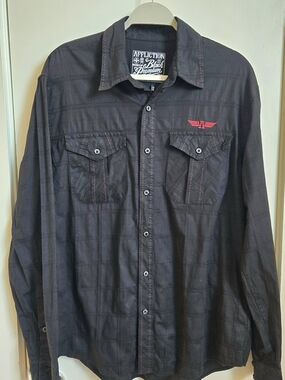 Affliction Black Button-Up Shirt with Red Wing Logo